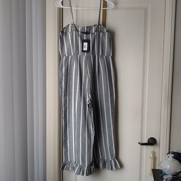 Cotton Gray white Stripes Pant jumpsuit - Picture 10 of 15